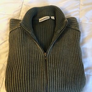 Express Men's Olive Green Ribbed Cardigan